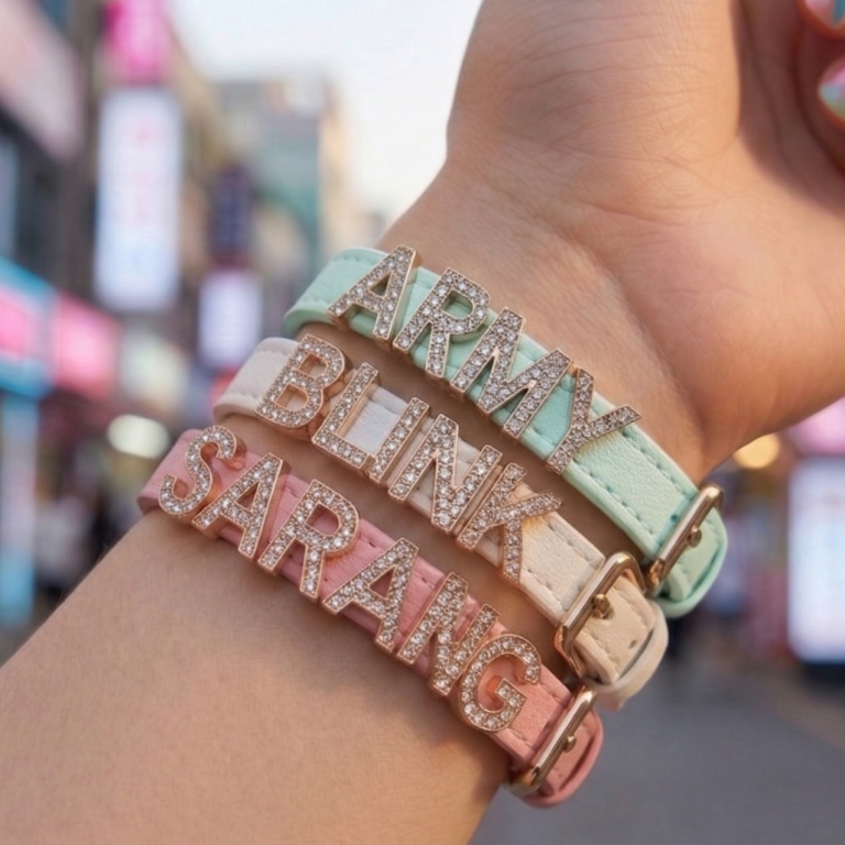 Bracelets Tendances K-Pop et Mode - Rêve Étoilé Bracelets personnalisés K-pop Army Blink Sarang en cuir pastel idée cadeau tendance pour ado et jeune fille Rêve Étoilé